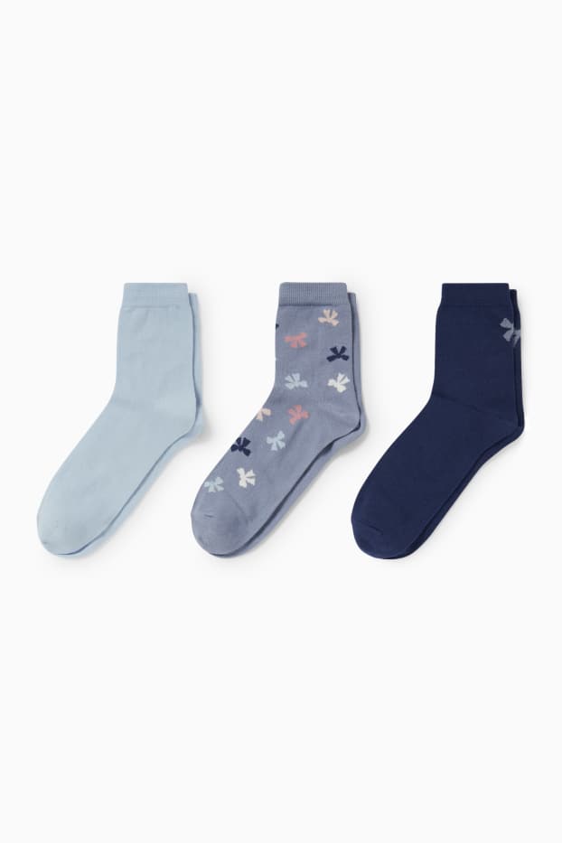 Donna - Confezione da 3 - calze con motivo - fiocco - blu