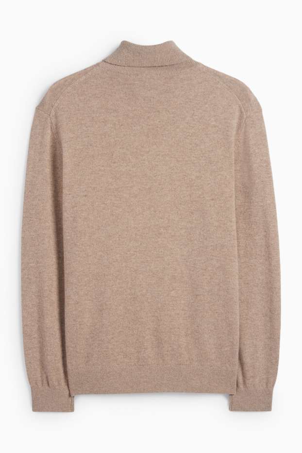 Men - Cashmere polo neck jumper - light brown