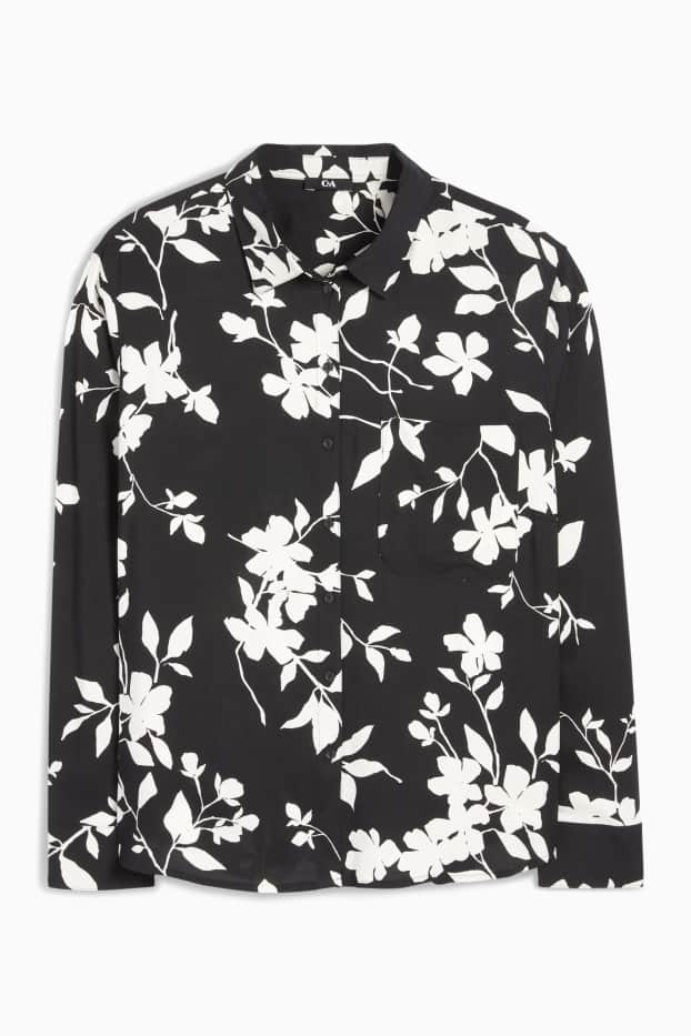Mujer - Blusa - de flores - negro / blanco