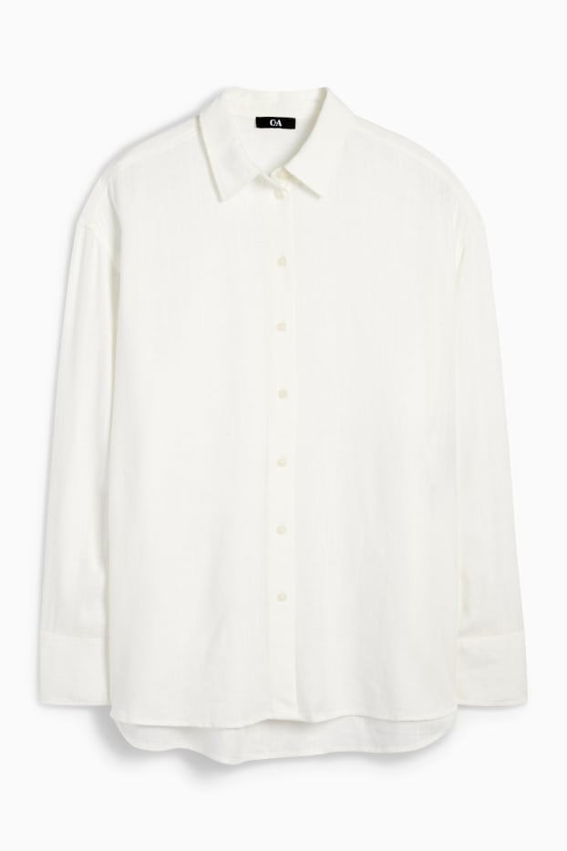 Damen - Bluse mit Leinen-Anteil - cremeweiss