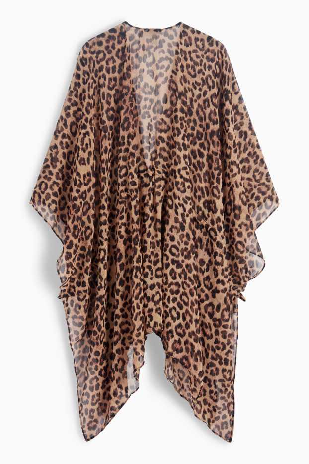 Damen - Kimono - Leo-Print - schwarz / beige