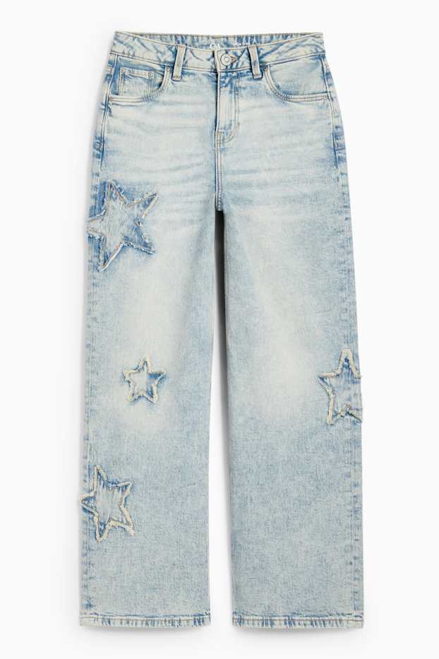 Kinder Mädchen - Stern - Wide Leg Jeans - helljeansblau