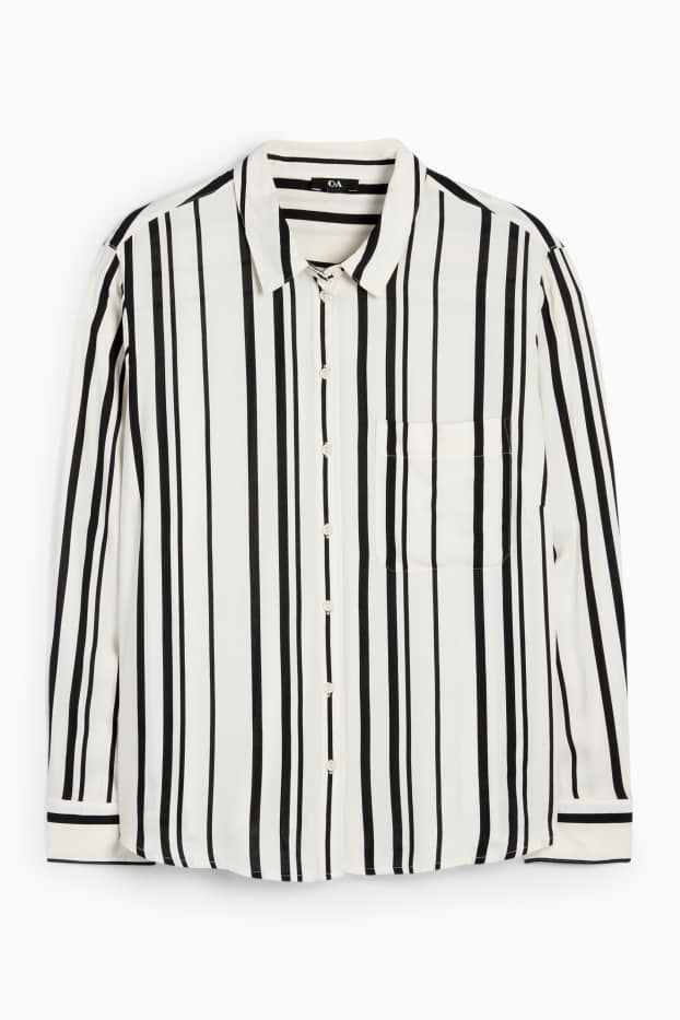 Damen - Bluse - gestreift - weiss / schwarz