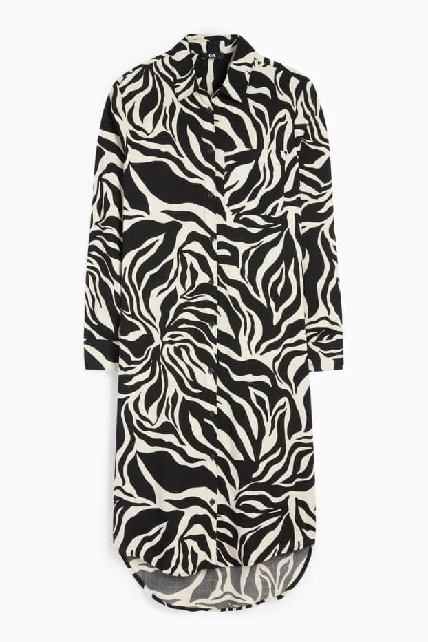 Mujer - Vestido camisero - estampado - negro / beis