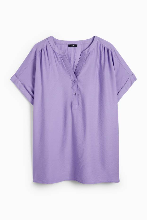 Dames - Blouse met V-hals - met structuur - paars