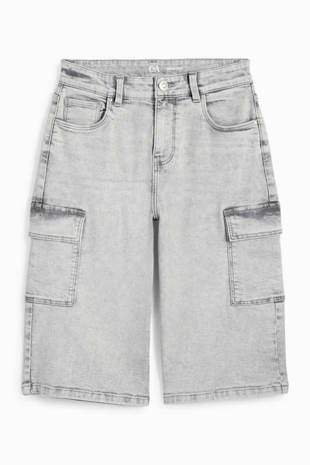 Copii - Fete - Bermude cargo de blugi - denim-gri deschis