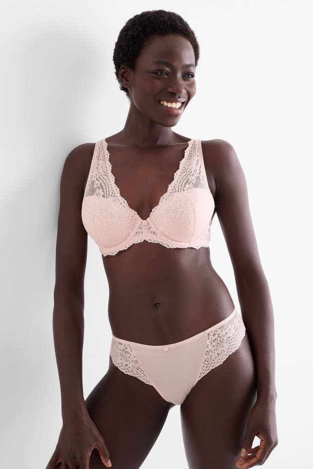 Dames - BH met beugels - PLUNGE - voorgevormd - roze