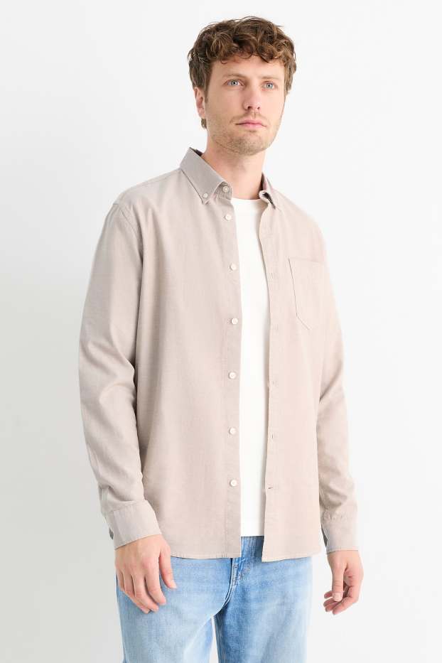 Hommes - Chemise - regular fit - col button-down - beige clair