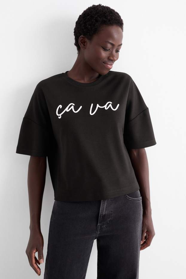 Femmes - T-shirt - relaxed fit - noir