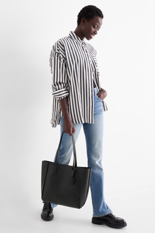 Dames - Grote shopper - imitatieleer - zwart