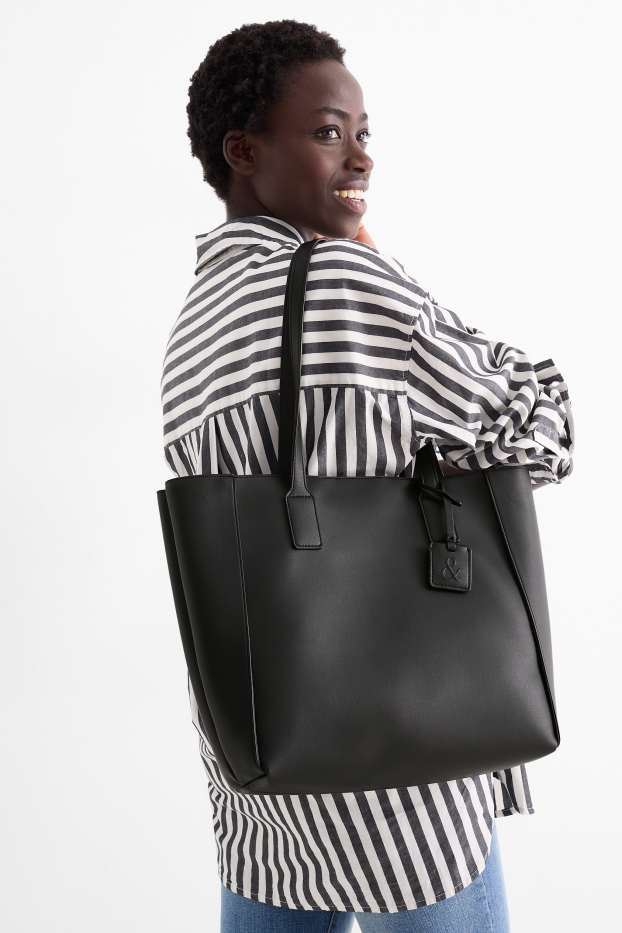 Dames - Grote shopper - imitatieleer - zwart