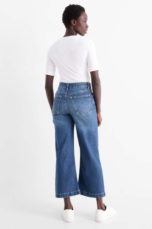 Dámské - Krátké wide leg jeans - mid waist - džíny - tmavomodré