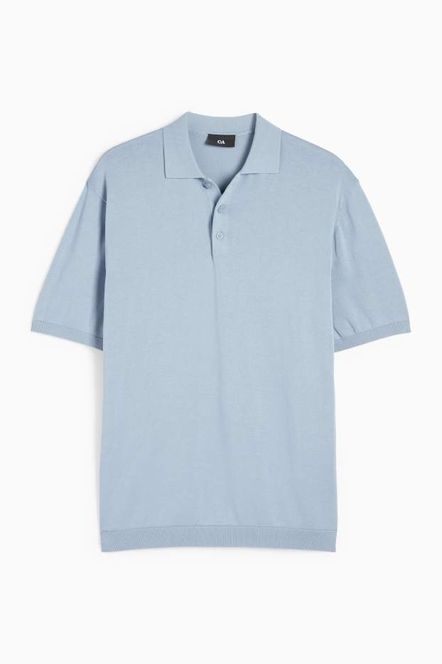Herren - Strick-Poloshirt - Regular Fit - hellblau