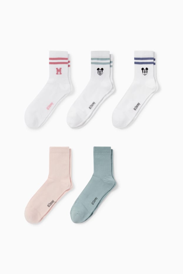 Damen - Multipack 5er - Tennissocken mit Motiv - Micky Maus - weiß