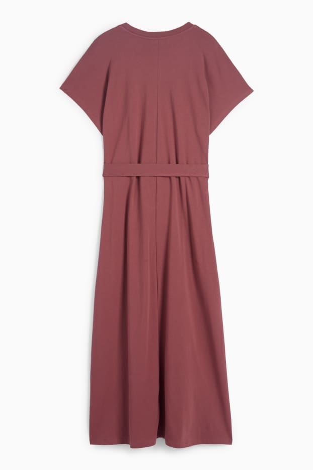 Femei - Rochie-tricou cu curea - bordo