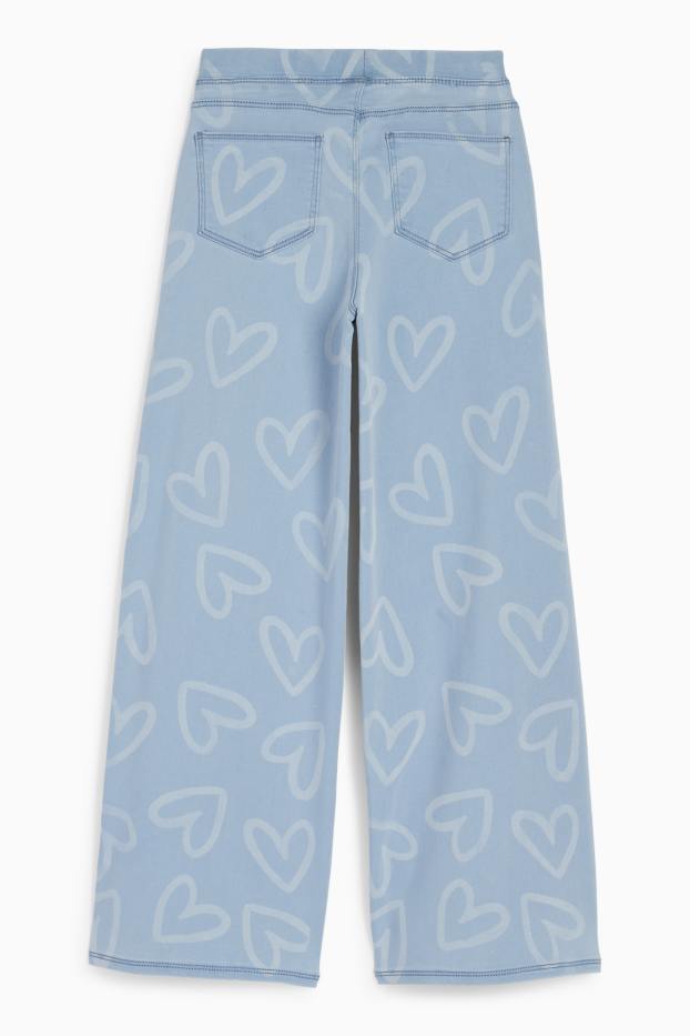 Copii - Fete - Wide leg jeans - cu model - albastru deschis