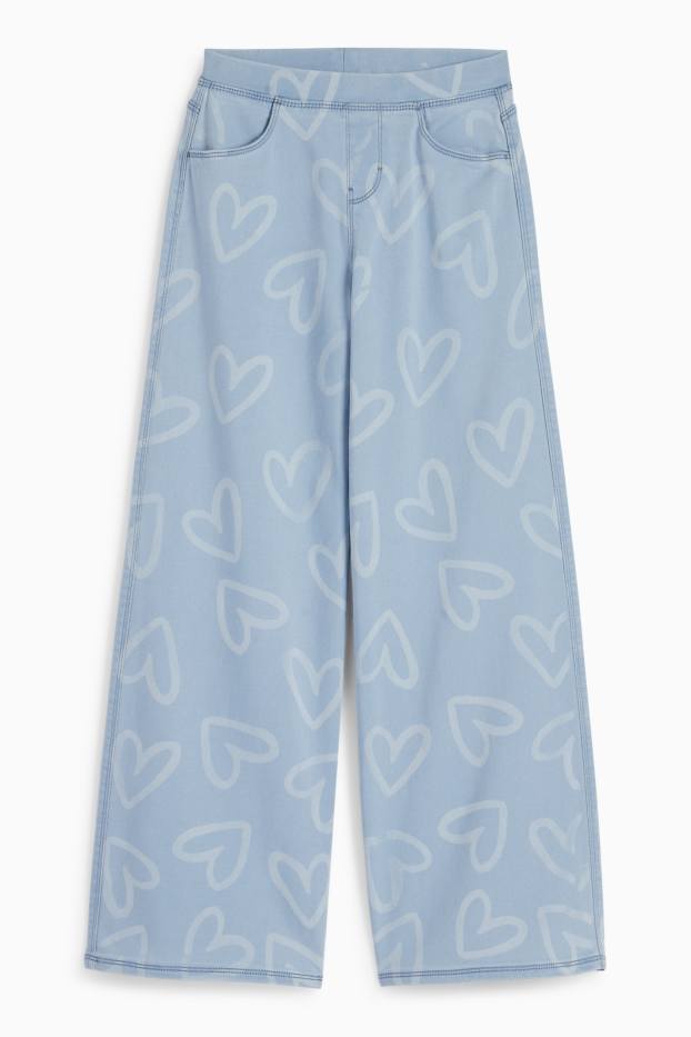 Copii - Fete - Wide leg jeans - cu model - albastru deschis