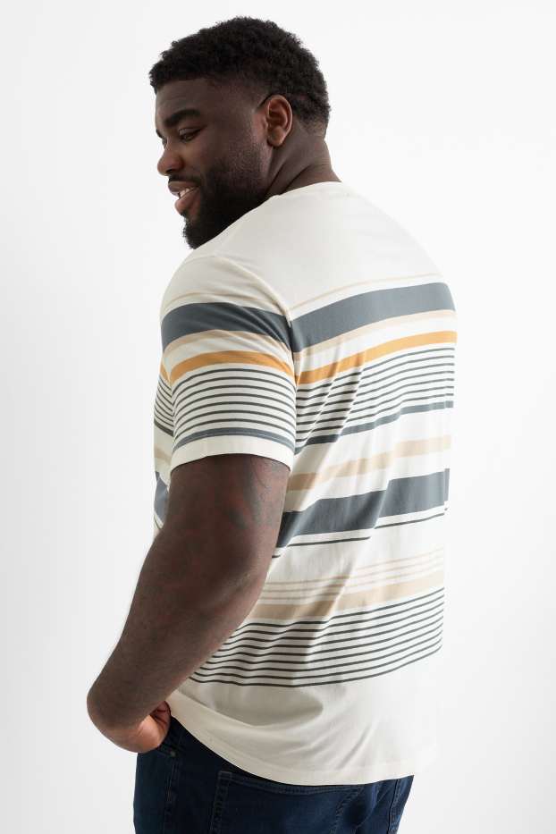 Pánské - Tričko - regular fit- pruhované - bílá