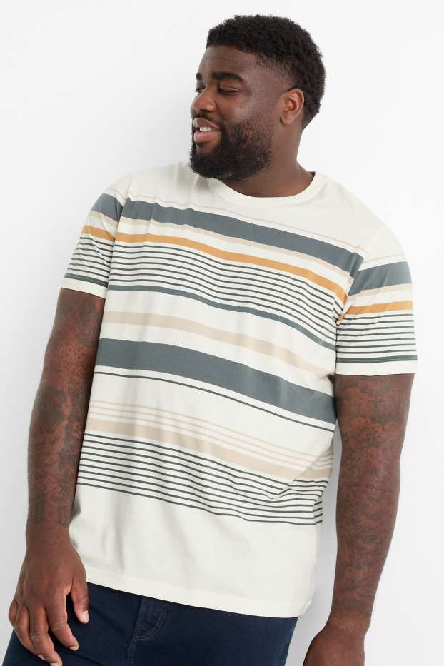 Pánské - Tričko - regular fit- pruhované - bílá