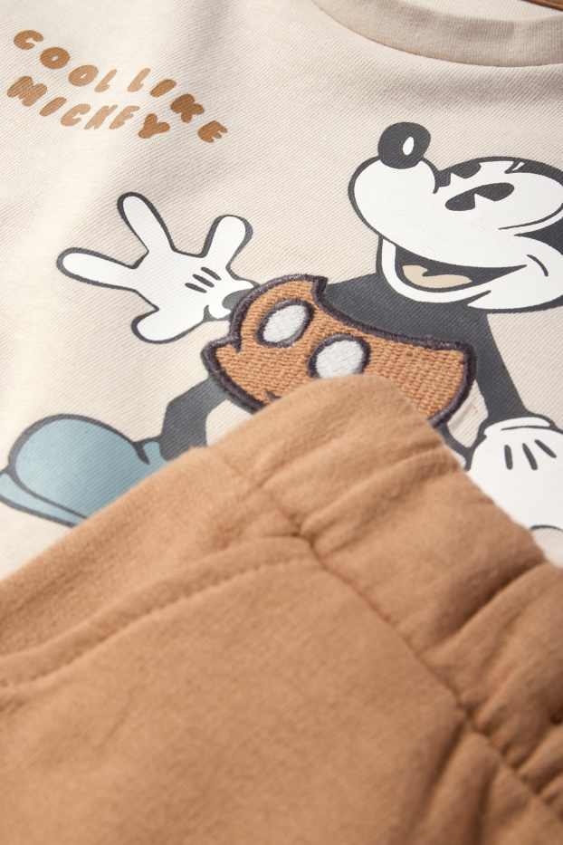 Baby: jongens - Mickey Mouse - baby-outfit - 2-delig - beige