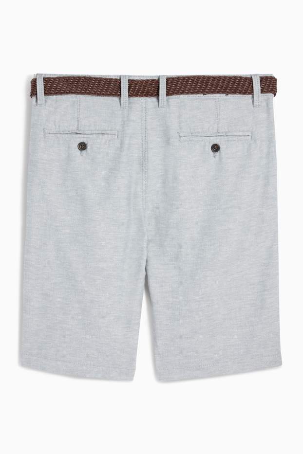 Heren - Korte broek met riem en linnengehalte - grijs-mix