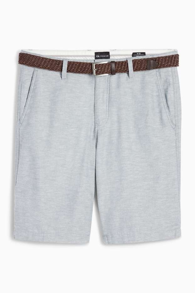 Heren - Korte broek met riem en linnengehalte - grijs-mix