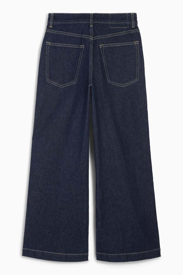 Donna - Jeans corti a gamba larga - vita media - jeans blu scuro