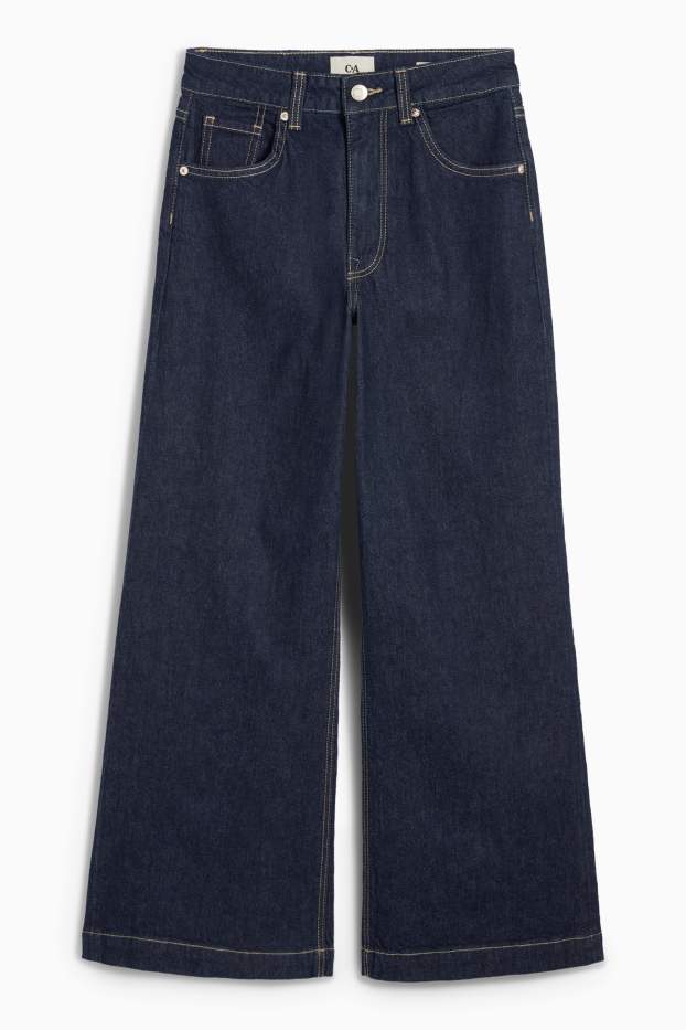 Donna - Jeans corti a gamba larga - vita media - jeans blu scuro