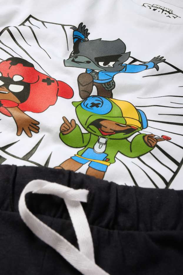 Children Boys - Brawl Stars - set - short sleeve T-shirt and shorts - 2 piece - white / black