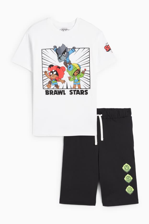 Children Boys - Brawl Stars - set - short sleeve T-shirt and shorts - 2 piece - white / black