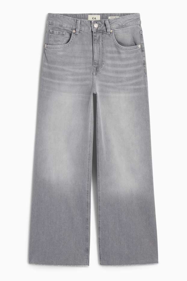Femmes - Crop wide leg jean - mid waist - jean gris