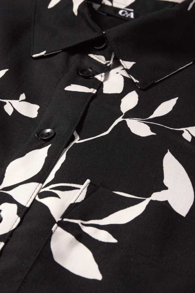 Damen - Bluse - geblümt - schwarz / weiß