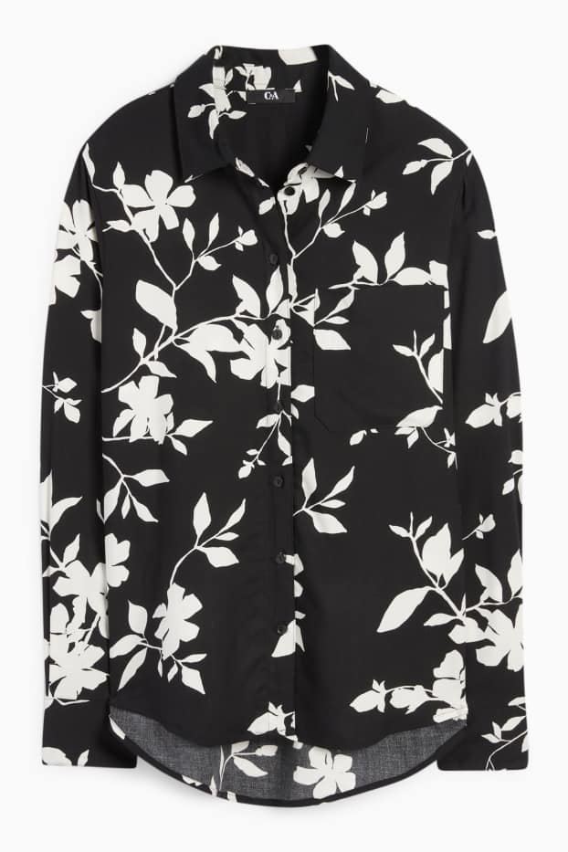 Damen - Bluse - geblümt - schwarz / weiß