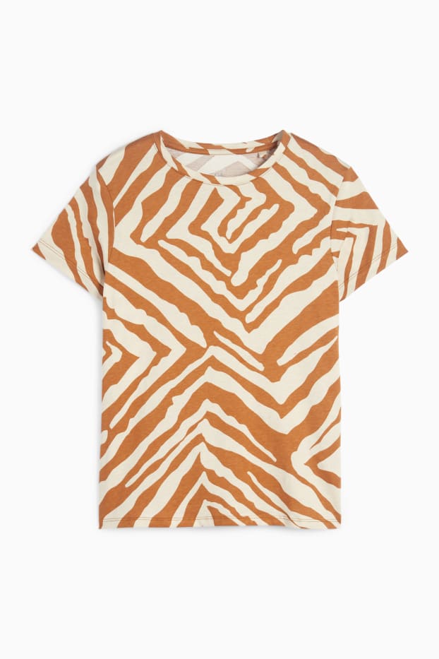 Dames - T-shirt - regular fit - met patroon - oranje / beige