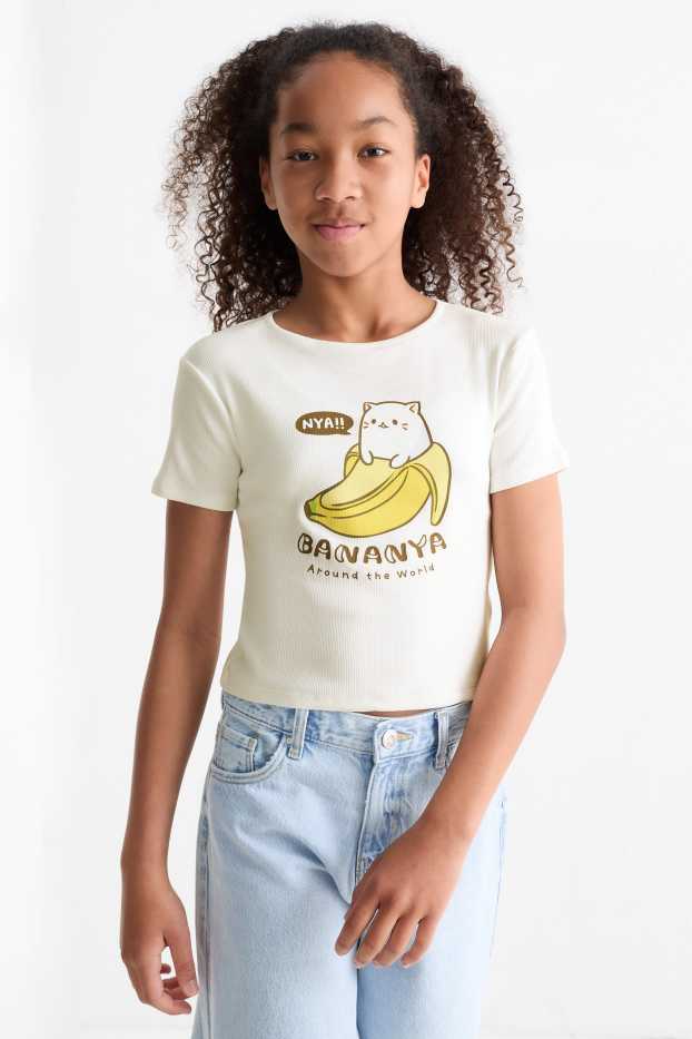 Kinderen: meisjes - Bananya - T-shirt - geribd - wit