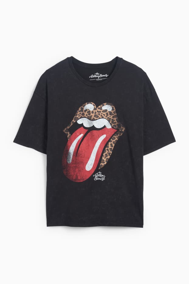 Dames - T-shirt - oversized - Rolling Stones - zwart