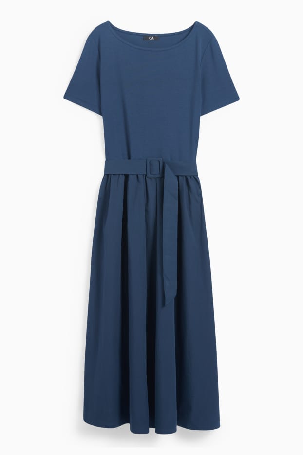 Femei - Rochie fit & flare cu curea - albastru închis