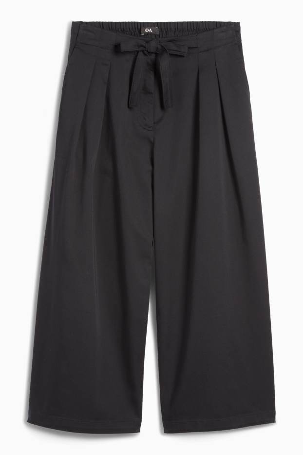 Women - Cloth trousers - high waist - wide leg - black