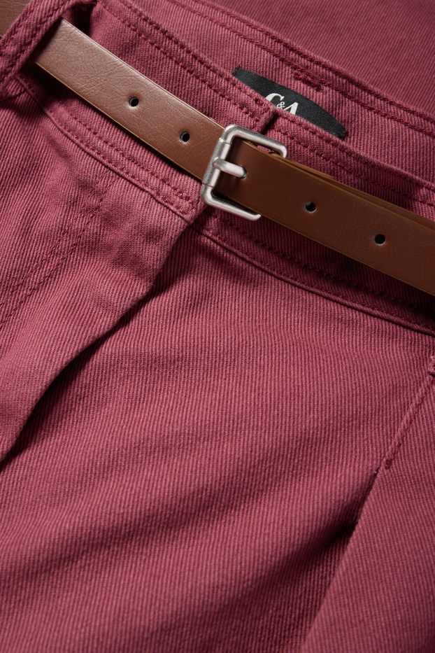 Damen - Stoffhose mit Gürtel - High Waist - Wide Leg - bordeaux
