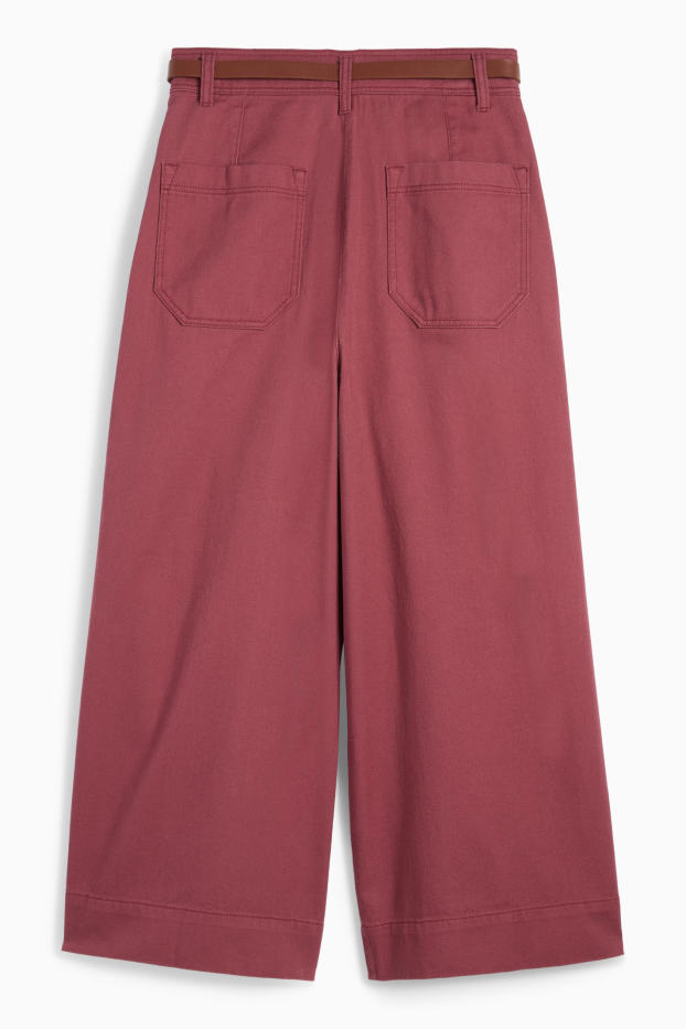 Damen - Stoffhose mit Gürtel - High Waist - Wide Leg - bordeaux