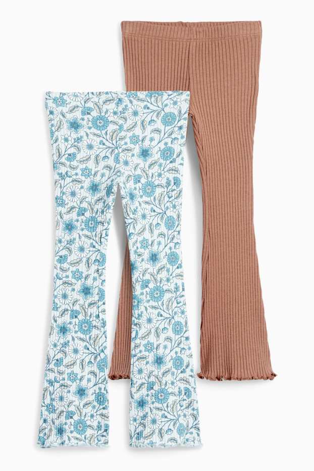 Kinder Mädchen - Multipack 2er - Blume - Flared Leggings - gerippt - hellblau
