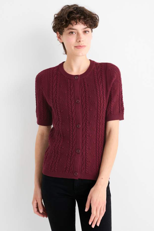 Donna - Cardigan - motivo treccia - bordeaux