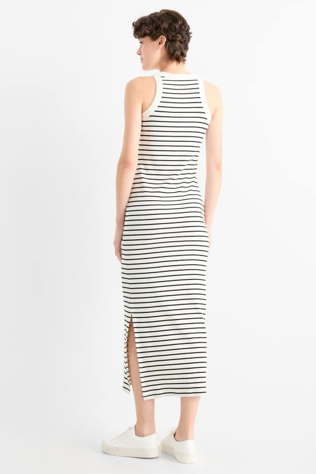 Donna - Vestito - straight fit - a coste - a righe - bianco / nero