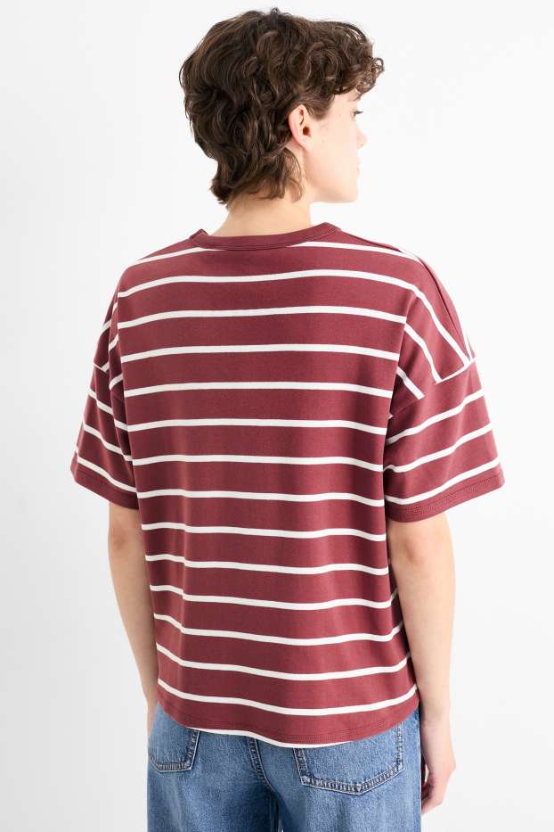 Dames - T-shirt - oversized - gestreept - bordeaux