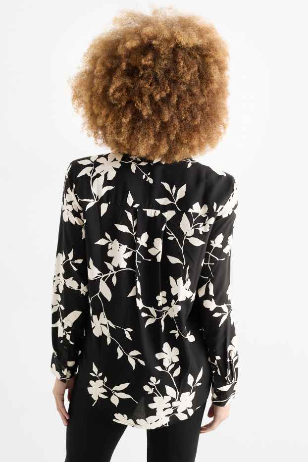 Damen - Bluse - geblümt - schwarz / weiß
