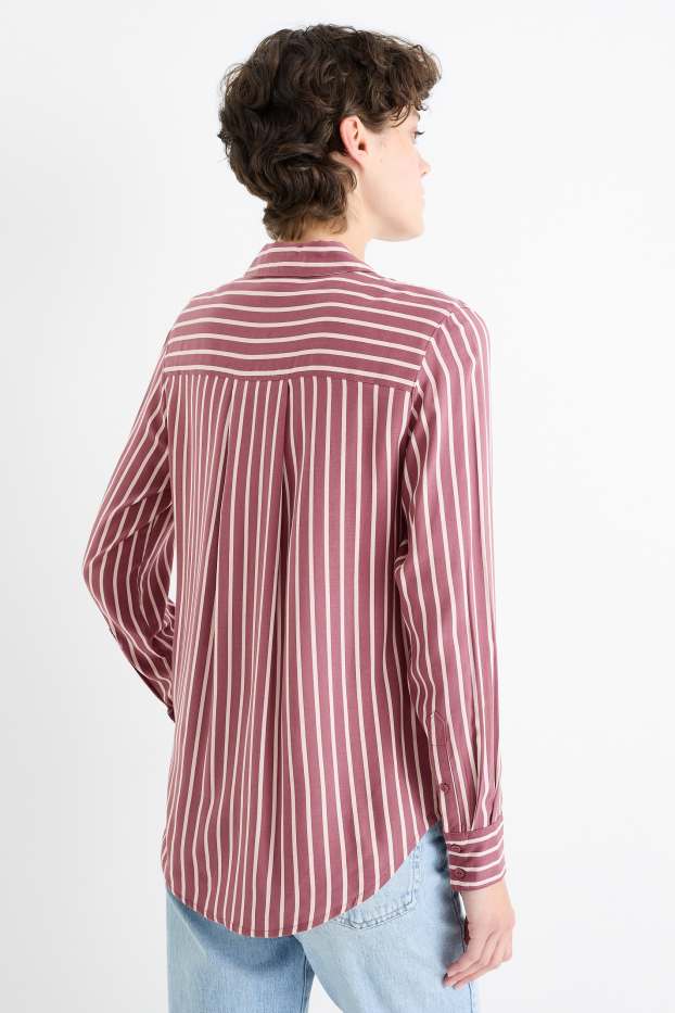 Women - Blouse - striped - bordeaux