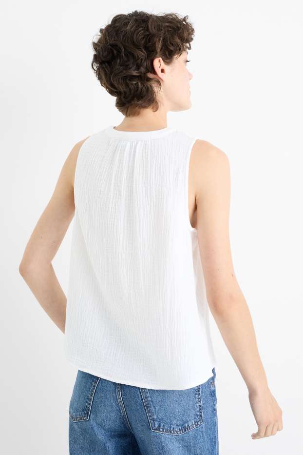 Damen - Blusentop - strukturiert - weiss