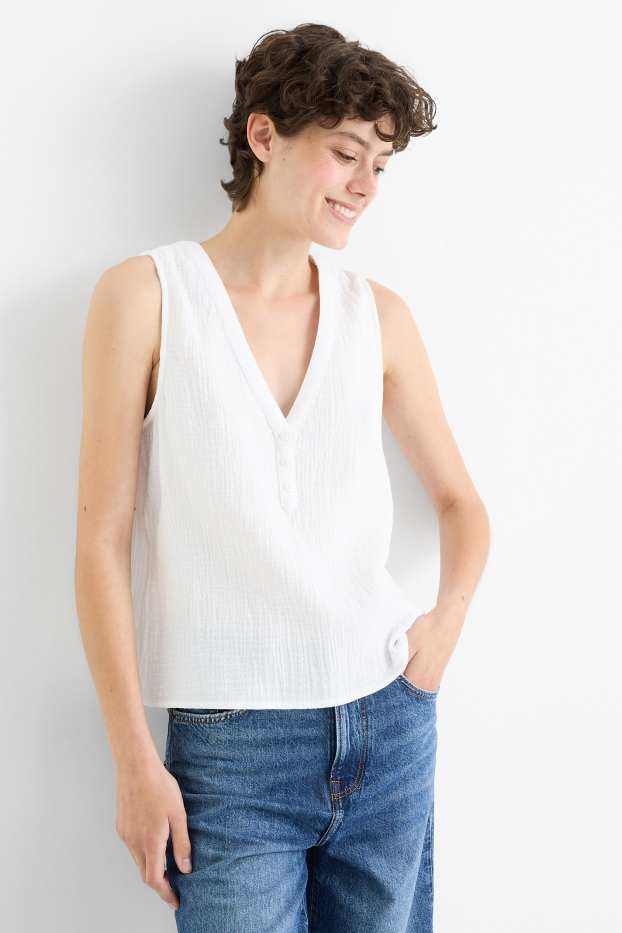 Damen - Blusentop - strukturiert - weiss