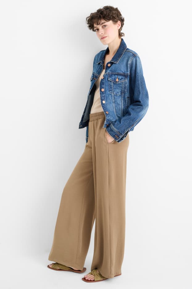 Women - Cloth trousers - high waist - wide leg - light brown
