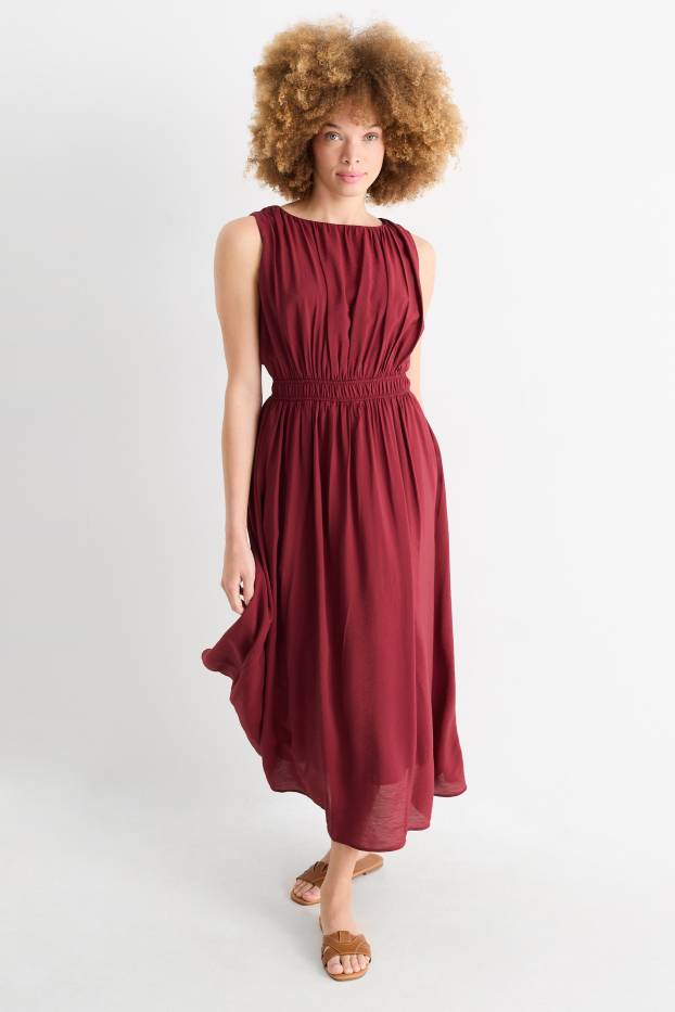 Dames - Fit & flare-jurk - donkerrood